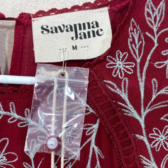 NWT Savanna Jane‎ Size M Embroidered Long Sleeve Dark Red Dress Long Sleeve NEW - Picture 4 of 6